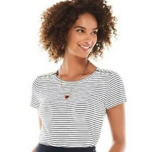 Cabi Black and White Striped Zipper Tee